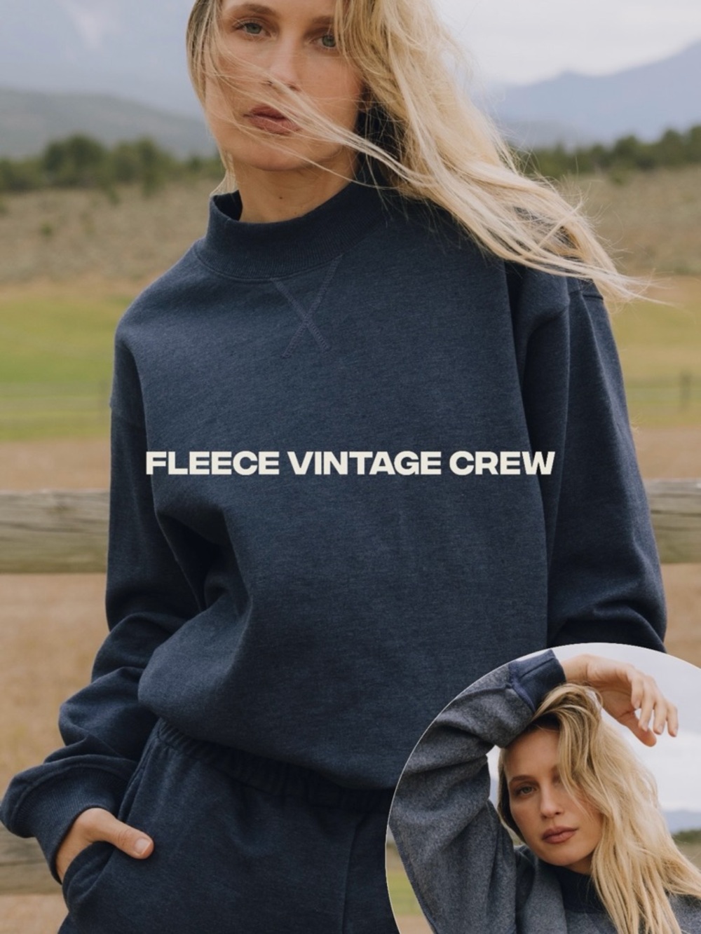 Daily Drills Fleece Vintage Crew in Denim